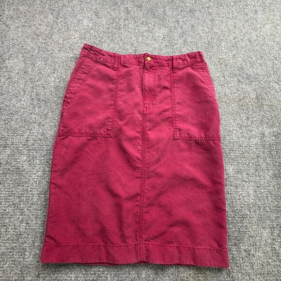 Lauren Ralph Lauren Skirt Womens 8 Burgundy Pockets Pencil Back Slit Academia - Picture 1 of 12